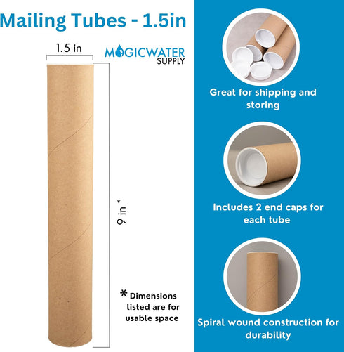 MagicWater Supply Mailing Tube - 1.5 in x 9 in - Kraft - 2 Pack - for Shipping and Storage of Posters, Arts, Crafts, and Documents...