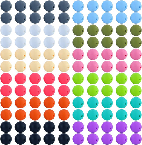 120 Pcs Silicone Round Bead, MaehSab 12mm Silicone Beads Bulk with 5 Meters Elastic Beaded Rope, Silicone Beads Making Kit for Necklace Bracelet K...
