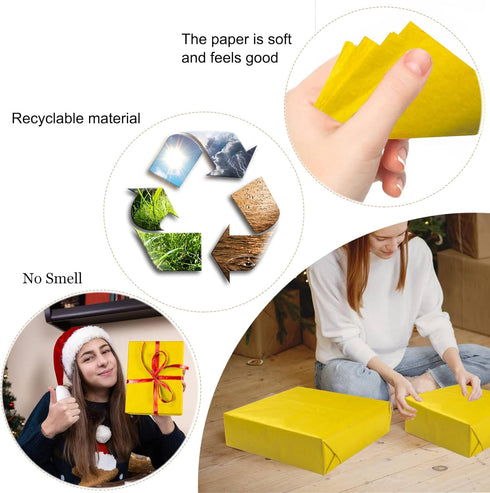 100 Sheets Yellow Tissue Paper - Artdly 14 x 20 Inches Recyclable Yellow Wrapping Paper Bulk for Weddings Birthday DIY Project Christmas wrapping ...