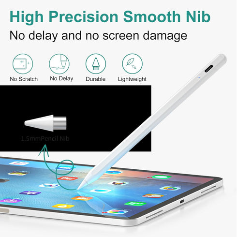 Universal Active Stylus Pen 1.45mm High Precision&Sensitivity Point Capacitive Stylus Compatible for Phone iPad Pro iPad Air Tablets Touch Screen,...