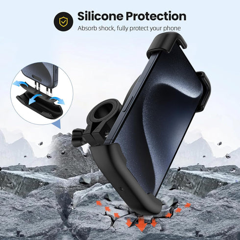 Bike Phone Holder, Motorcycle Phone Mount 360°Rotatable Handlebar Cell Phone Clamp Scooter Phone Clip for iPhone 15 Pro Max/Plus,14/13/12/11,Galax...
