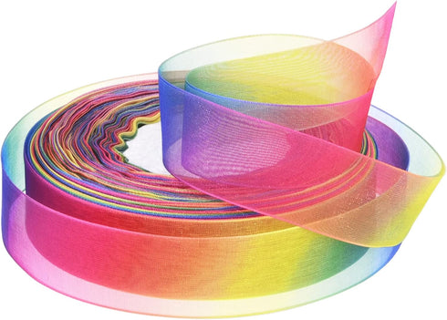 Rainbow Sheer Organza Chiffon Ribbon for Gift Wrapping, Crafts, Party Decoration, 50 Yards (1 Inch)...