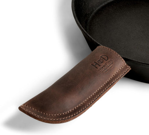 Hide & Drink, Full Grain Leather Hot Handle, Cast Iron Protector, Panhandle Potholder, Double Layered, Double Stitched, Slides On/Off Easily onto ...