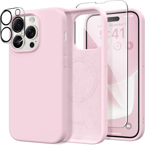 GONEZ for iPhone 14 Pro Case, Compatible with Magsafe, with 2X Screen Protector + 2X Camera Lens Protector, Soft Anti-Scratch Microfiber Lining, S...
