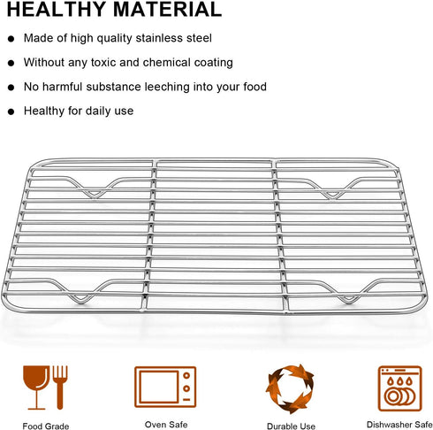 E-far Small Baking Rack Set of 2, Stainless Steel Metal Roasting Cooking Racks, Size – 8.6"x6.2", Non Toxic & Rust Free, Fit for Small Toaster Ove...