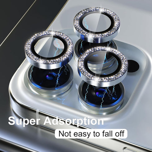 Compatible for iPhone 15 Pro/iPhone 15 Pro Max Camera Lens Protector Bling, 9H Tempered Glass Camera Cover Screen Protector Metal Individual Ring ...
