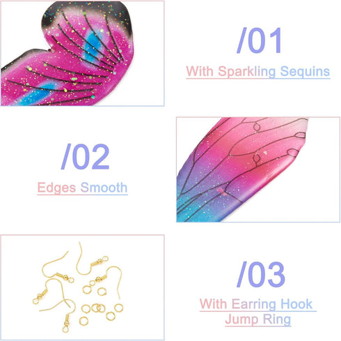 16Pcs Butterfly Earring Making Kit Acrylic Butterfly Wing Charms Colorful Fairy Wing Pendants Boho Butterfly Wing Charms & Jump Rings Earring Hook...