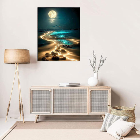 Moonlight Stamped Cross Stitch Kits - Beach Night Landscape Counted Cross Stitch Kits for Beginners Adults Needlepoint Cross-Stitch Patterns Dimen...