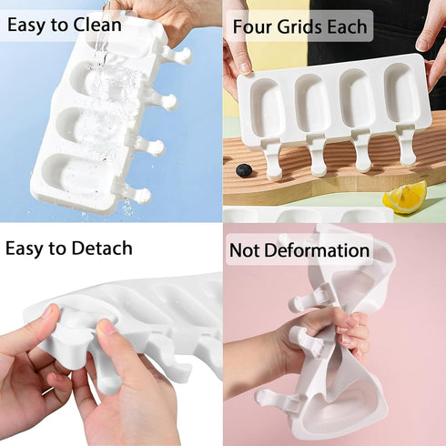 Popsicle Molds Set of 3, 12 Cavities Silicone Popsicle Molds & Ice Cake Pop Mold Maker Oval with 50 Wooden Sticks & 50 Self-adhesive Bags for DIY ...