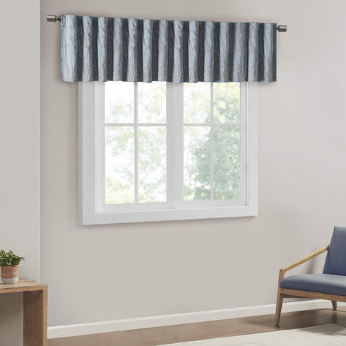 Madison Park Andora Embroidered-Rod Pocket Valance, Tree Small Faux Silk Valances for Window, 50" x 18", Blue...