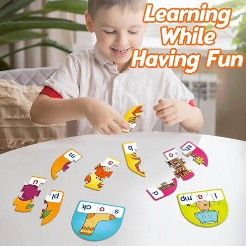 CVCC & CCVC Puzzle Cards for Kids,Word Games,Phonics Games,Speech Therapy Toys for Toddlers,4 Alphabet Letter Word Puzzles,Learning Spelling Games...
