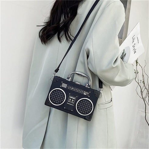 Unique Vintage Radio Shaped Cross-Body Bag Women Clip Clasp Shoulder Bag Handbag...