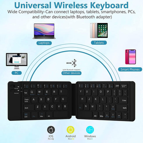 Foldable Bluetooth Keyboard, Portable Wireless Keyboard Rechargeable Full Size Ultra Slim Folding Keyboard Compatible iOS Android Windows Smartpho...