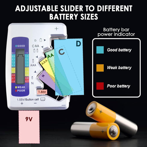 Battery Tester Universal Battery Checker with LCD Display Digital Multi Purpose Small Battery Checker for All Battery C AA AAA D N 9V 6F22 1.5V Bu...