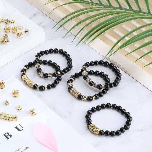 King Crown 40pc Round Zircon Rhinestone Beads Tube - Cubic Zirconia Diamond Cut Cube Spacer Beads for Jewelry Making Bracelet Connector DIY (Gold,...