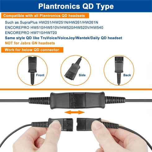 U10 Headset Adapter RJ9 to QD Cable for Plantronics Quick Disconnect Headsets Coil Cord Compatible with Cisco IP Phones 6945 7940 7942 7945 7960 7...
