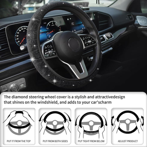 Bling Steering Wheel Cover, Rhinestones Steering Wheel Cover Crystal Diamond for Women, Sparkling Car Wheel Protector Universal Fit 14-15 inches -...