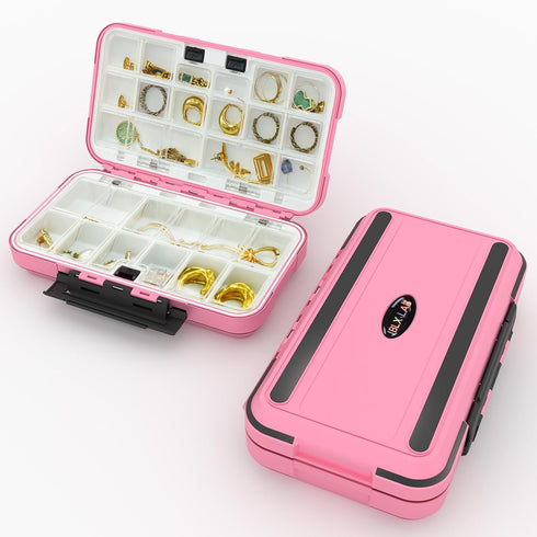 Portable Small travel Jewelry Box Organizer case pink with earrings necklaces storage,trendy Gifts for kids girls teenage women and Mom in birthda...