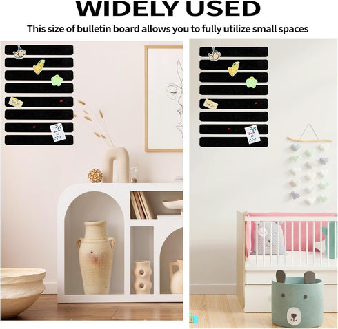 8 Pcs Black Felt Pin Board Bar Strips Bulletin Board ?Self-Adhesive Bulletin Board Bar Strips?Cork Boards for Walls with 35 Pushpins, for Paste No...