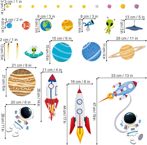 decalmile Outer Space Wall Decals Rocket Planets Astronaut Wall Stickers Baby Nursery Boys Bedroom Playroom Wall Decor...