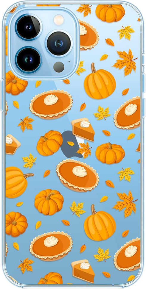 Blingy's for iPhone 13 Pro Case (6.1 inch), Fun Fall Pumpkin Style with Leaves Pattern Cute Autumn Design Transparent Soft TPU Protective Clear Ca...