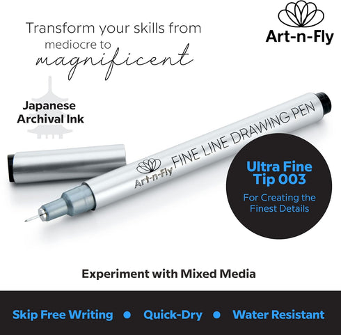 Art-n-Fly Ultra Fine Tip Micro Pen 003 - Black Ink Fineliner Pens | Waterproof, No Bleed & Quick-Dry Fine Point Pens with Japanese Archival Pigmen...