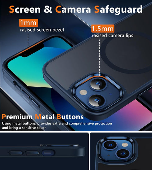 FNTCASE for iPhone 13 Phone Case: iPhone 14 Case Magnetic Translucent Matte Back Cover Metal Button Military Grade Protection Shockproof Shell Ful...