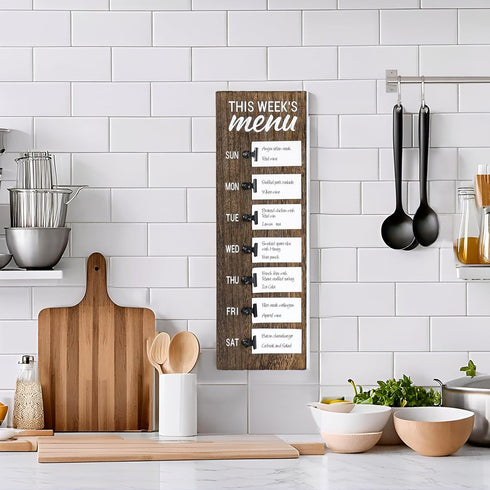 Dahey Menu Board for Kitchen Weekly Meal Planner Rustic Wood Board with Clips, Farmhouse Signs Wall Decor, Magnetic Chalkboard Display Fridge Deco...