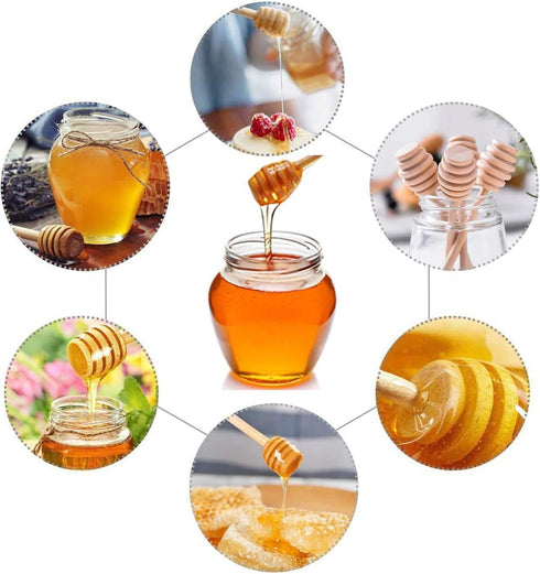 4 Pcs (6.3 Inches) Wooden Honey Mixing Stirrer Honey Dipper Sticks Honey Comb Stick Honey Spoon Collecting Dispensing Drizzling Jam...