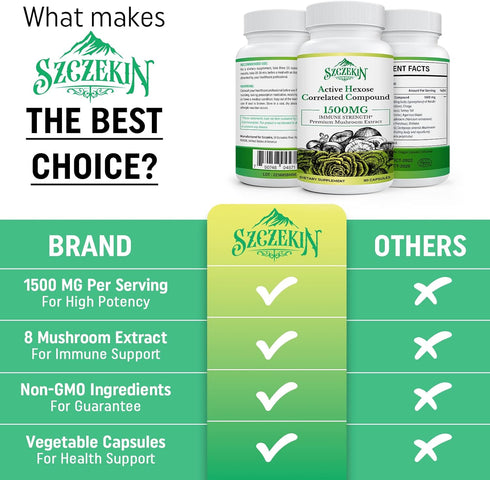 Active Hexose Correlated Compound 1500 mg Supplement, Natural 8 Mushroom Extract Supplement, Immune System, Liver Function, Natural Killer and T C...