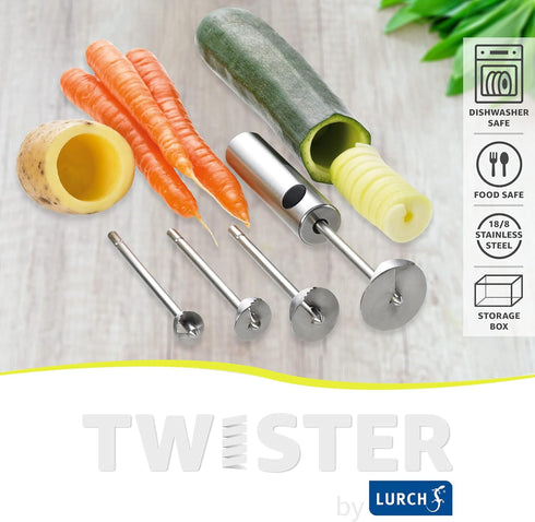 Lurch Germany Twister Stainless Steel Vegetable Drill | Fruit Corer And Veggie Spiralizer Ergonomic Handle With 4 Sizes for Coring and Hollowing o...