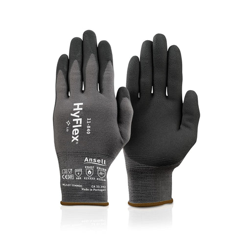 Ansell HyFlex 11-840 Ergonomic Abrasion-Resistant Nylon Spandex Nitrile Coated Industrial Gloves for Automotive, Fabrication - Large (9) Grey (1 P...