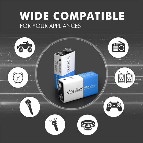 Voniko 9V Batteries - Alkaline 9V Battery 2 Pack - Ultra Long Lasting with a 7 - Year Shelf Life...