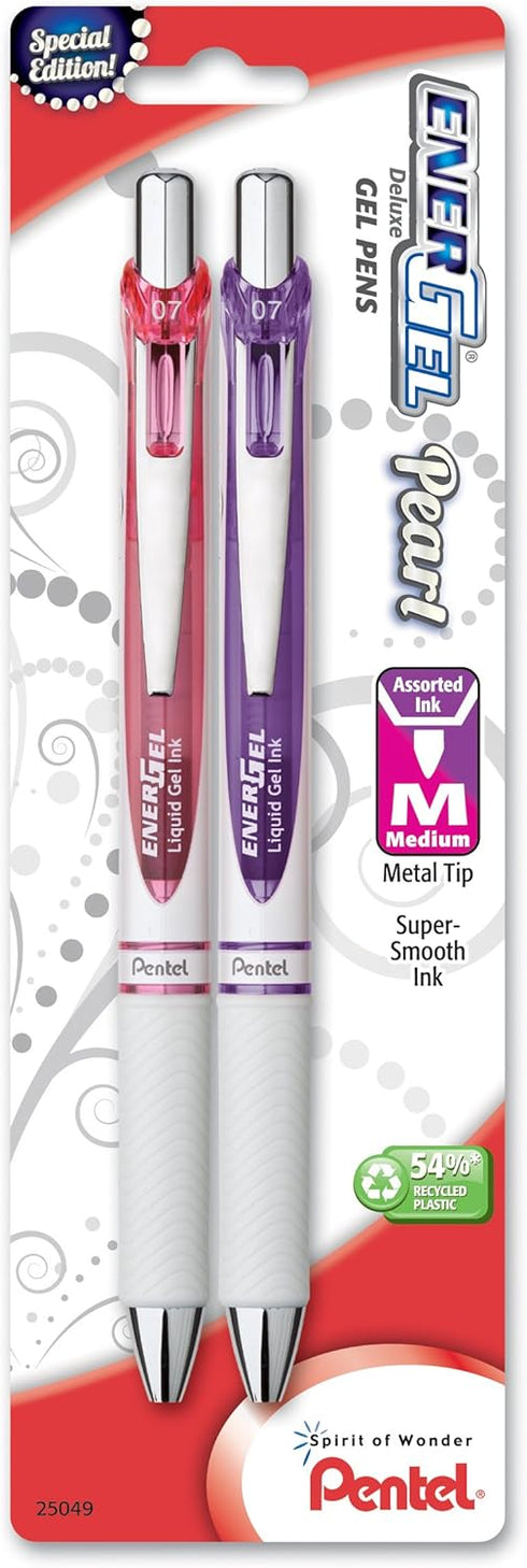 Pentel Energel Pearl Deluxe Rtx Retractable Liquid Gel Pen, 0.7Mm, Pink Ink/Violet Ink,...
