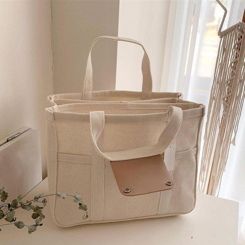 Women Canvas Tote Bag with Multi Pockets High Capacity Handbag Leisure Bag for Mommy Storage Bag...