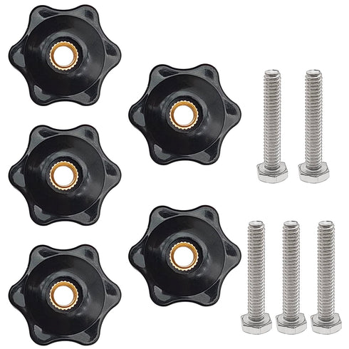 6 Star T Track Knobs and Bolts Kit, 5 Pack 6 Star Knobs 1/4 Inch 20 Female + 5 Pack 1/4in 20 Thread T Bolts, Threaded Hexagon Head Thru Knob Clamp...