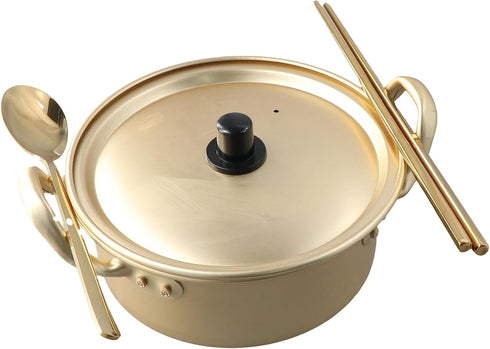 Ramen Pot, Korean Ramen Cooking Pot With Lid Spoon and Chopsticks, Fast Heating For Kitchen Cookware (Double handle)...