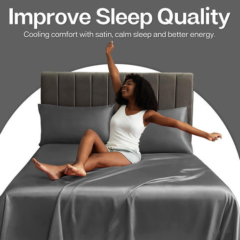 MR&HM Satin Body Pillow Cover, Soft and Breathable Body Pillow Case with Envelope Closure, Cooling and Silky Long Pillowcase for Hair and Skin,Gre...