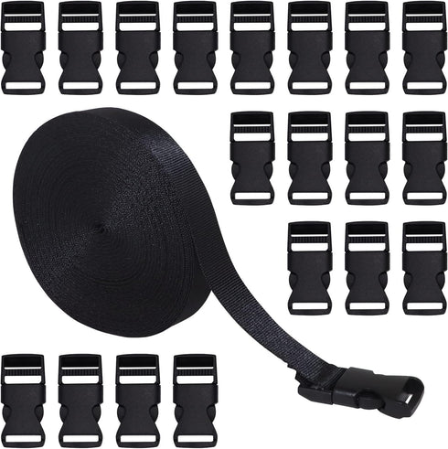 RETON 0.59 Inch 10 Yards Black Nylon Webbing Strap + 20 PCS Adjustable Buckles Plastic Side Release Buckles...