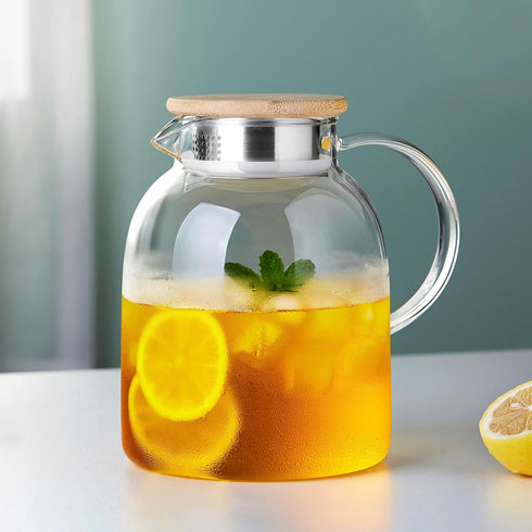 Large Glass Teapot with Infuser, Stovetop Safe, Thickened Heat Resistant Borosilicate Glass, 68 fl oz Glass Tea Kettle with Bamboo Lid...
