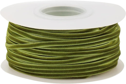 Moss Velvet Ribbon 1/8" Thin Green Ribbon Vintage Velvet Ribbon Narrow Olive Green Ribbon 1/8" for Wedding Invitations, Crafts, Gift Wrapping, and...