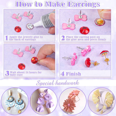 anezus Jewelry Glue with Earring Posts for Jewelry Making, 600pcs Stainless Steel Earring Posts and Backs Silver and Gold Earring Posts with Rubbe...