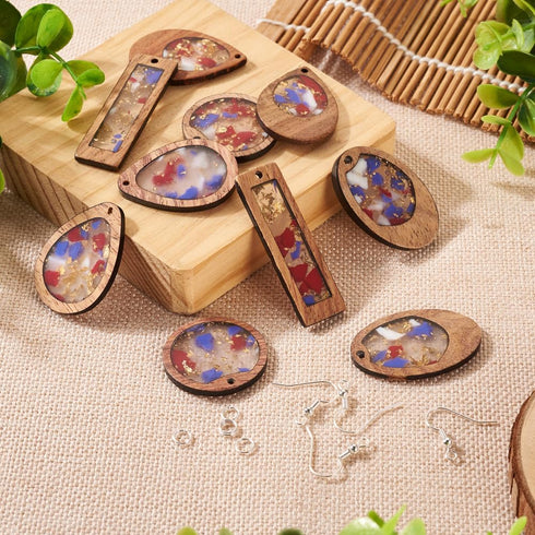 FASHEWELRY 10pcs Wood Resin Earrings Making Kit Geometric Boho Wood Charms & Earring Hooks & Jump Rings for DIY Earring Necklace Jewelry Making...