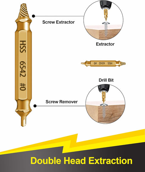 Damaged Screw Extractor Set- 6 psc HSS 6542 Stripped Screw Removal Tool, Stripped Screws Nuts & Bolts Drill Bit Tools for Easy Removal of Rusty & ...