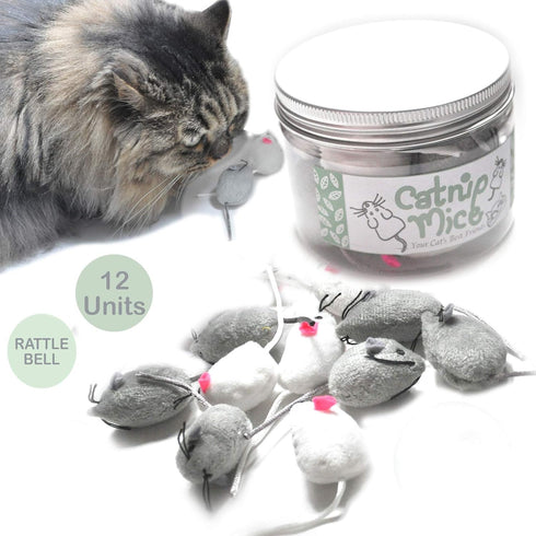 Catnip Mice for Cat Toys with Rattle Bell Mouse Kitty Toys (White & Grey)...