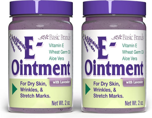 Basic Brands - Vitamin E Ointment - 2 oz - Moisture Enhancing - Can Help Reduce Appearance of Scars, Stretch Marks, Fine Lines & Wrinkles - 2-Pack...
