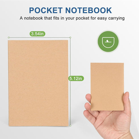 Small(Mini) Pocket Notebook Set, DIY Kraft Brown Cover, Quality Blank Unlined Material,Attention to Detail,5.1" X 3.5", 22 Pages Per Notebook, 6-P...