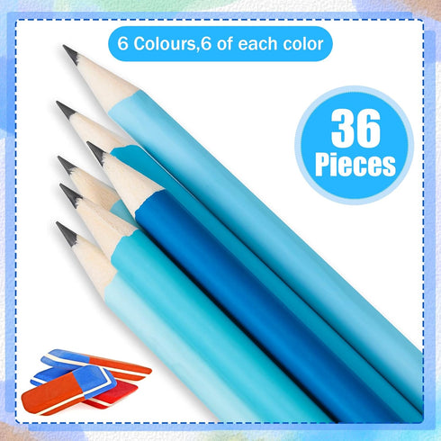 CHENGU 36 Pack Coastal Blue Pencils with Eraser for Kids Fun Cute Erasable Checking Wooden Summer Pencils for Teens Adults Office School Drawing S...