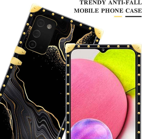 Case Compatible with Samsung Galaxy A03S 4G,Black Gold Marble A03S 4G Case for Girls Womens,Luxury Square Soft TPU Shockproof Protective Hard PC B...
