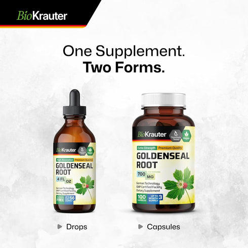 BIO KRAUTER Goldenseal Root Capsule 700 mg - 100 Golden Seal Powder Caps - Respiratory & Digestive Support - Vegan, No Fillers...